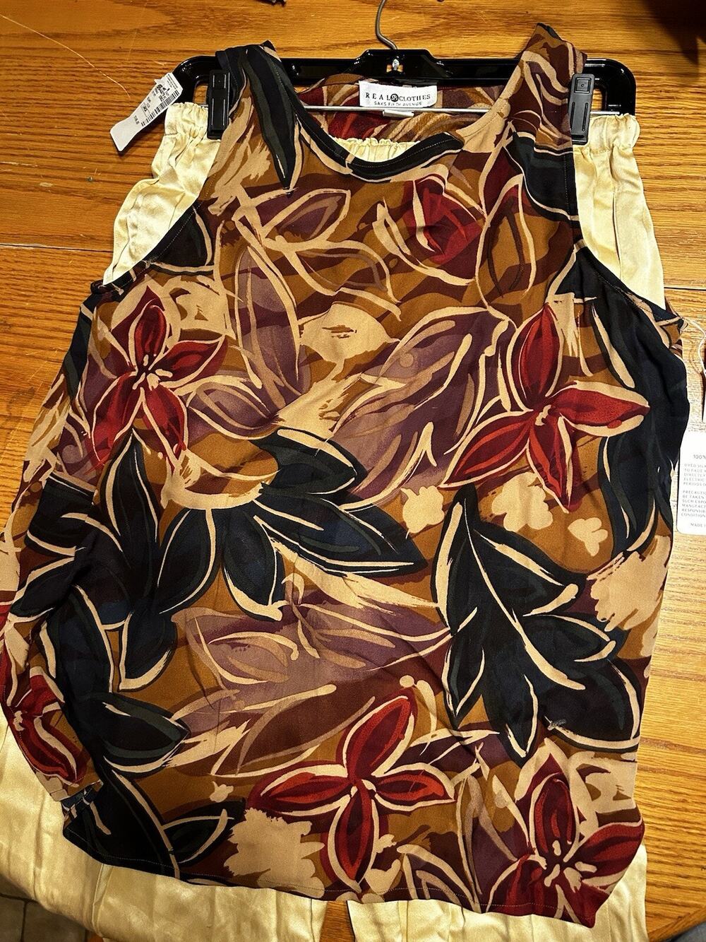 Saks Fifth Avenue Real Clothes 100% Silk Floral Tank Blouse & Pants Set Size L